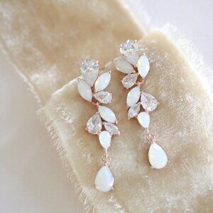 Rose Gold CZ Bridal Drop Earrings Wedding Jewelry